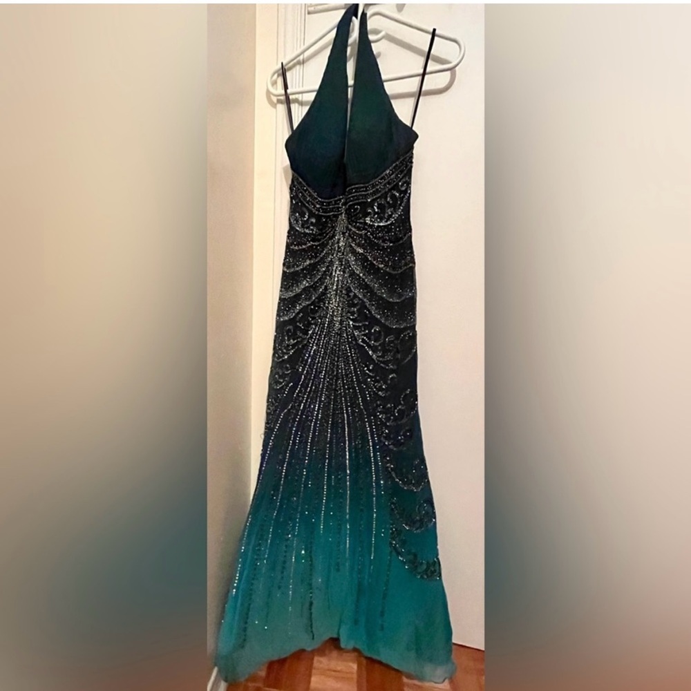 Sawyer Collection Teal and Black Backless Dress